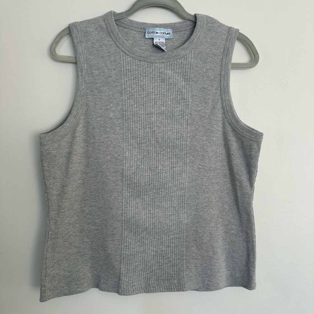 Cotton Couture 80% Cotton Gray Ribbed Tank Top Size 1X EUC